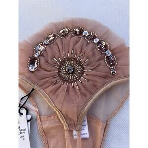 La Perla panties Womens size 1/P JAVA DANCER Thong Champagne Beaded Sequin Fan